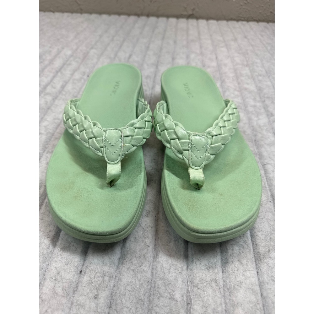 Vionic Kenji Mint Green Braided Platform Flip Flop Wedge Sandals Womens 7.5